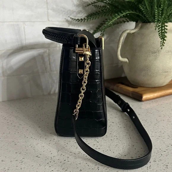 Michael Kors Black Croc-Embossed Top Handle Satchel with Gold Hardware - Picture 3 of 6